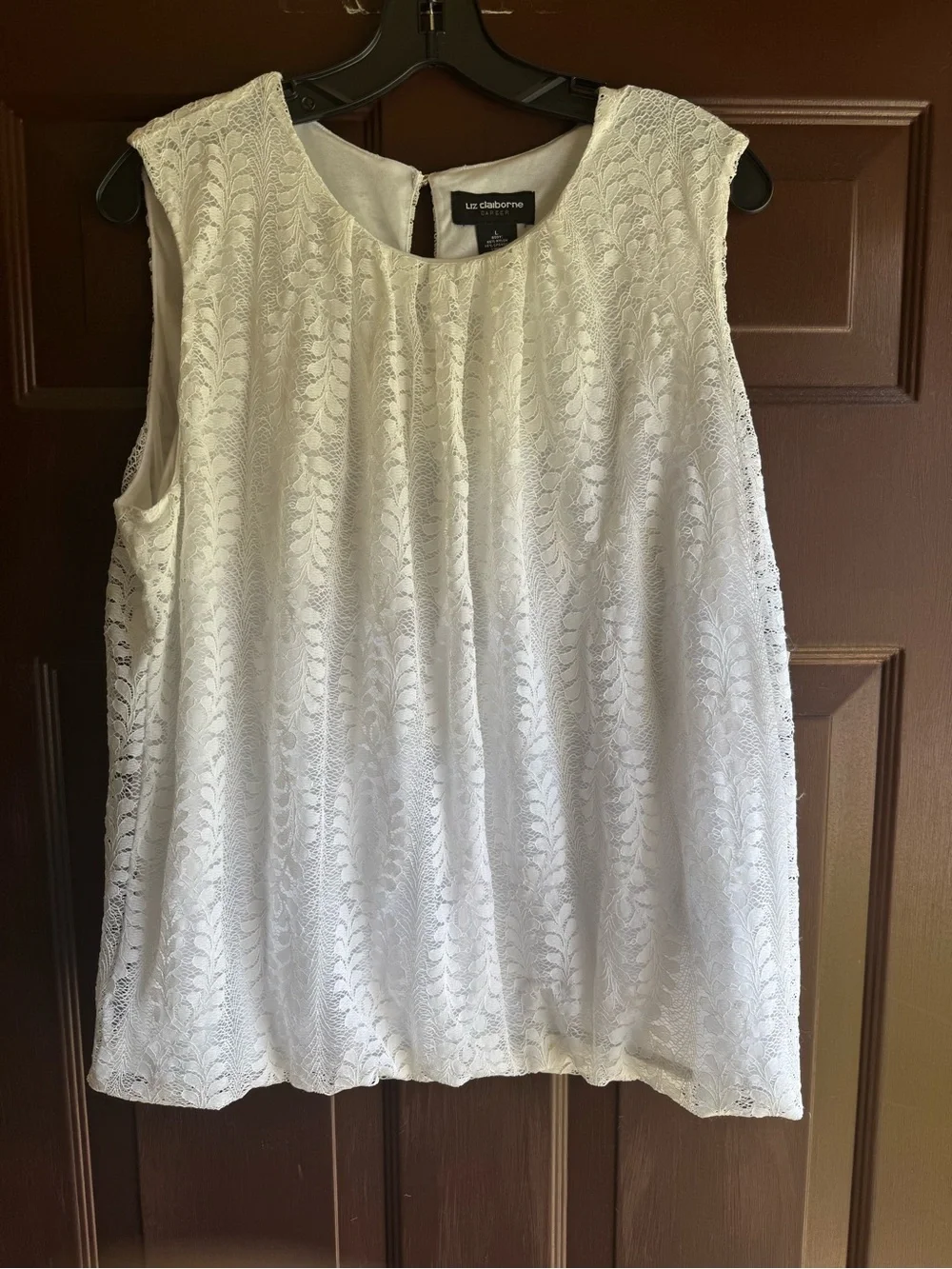 Liz Claiborne Sleeveless White Lacey Blouse Size Large NWT